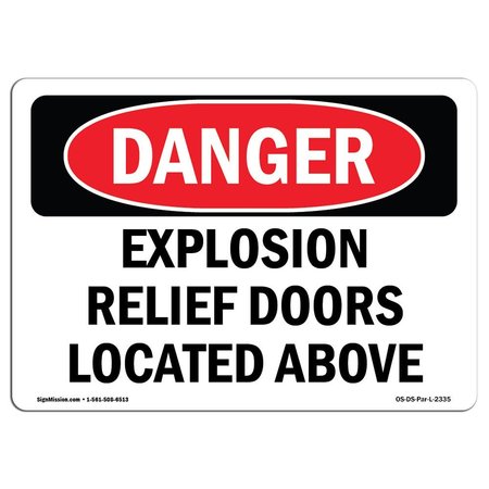 SIGNMISSION OSHA Danger Sign, 18" Height, 24" Width, Aluminum, Explosion Relief Doors Located Above, Landscape OS-DS-A-1824-L-2335